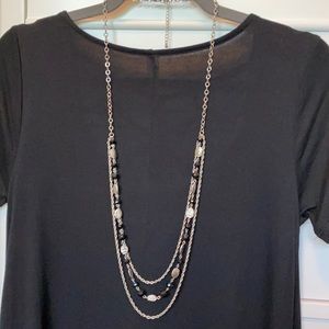 Sliver & Black Multi-strand Long Necklace